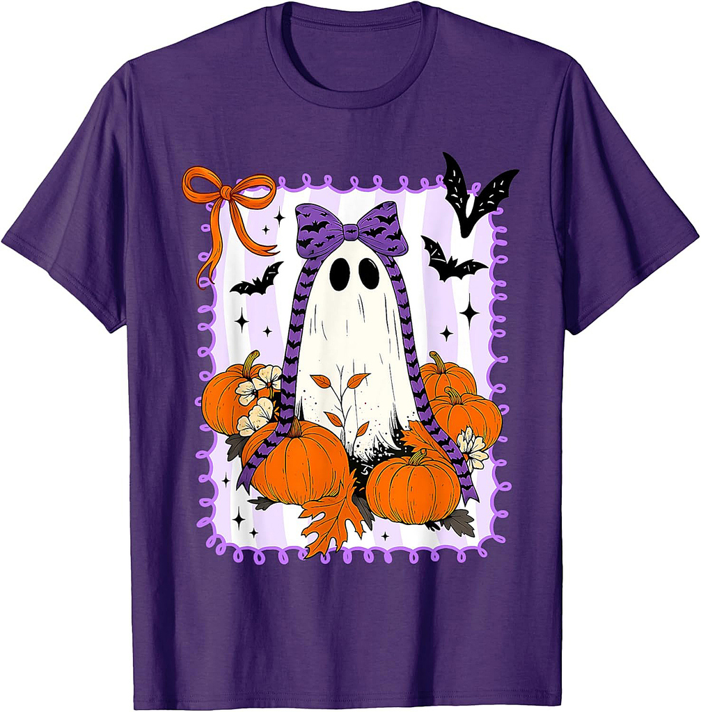 Spooky Vibes Retro Ghost Coquette Bow Halloween Women Girls T-Shirt