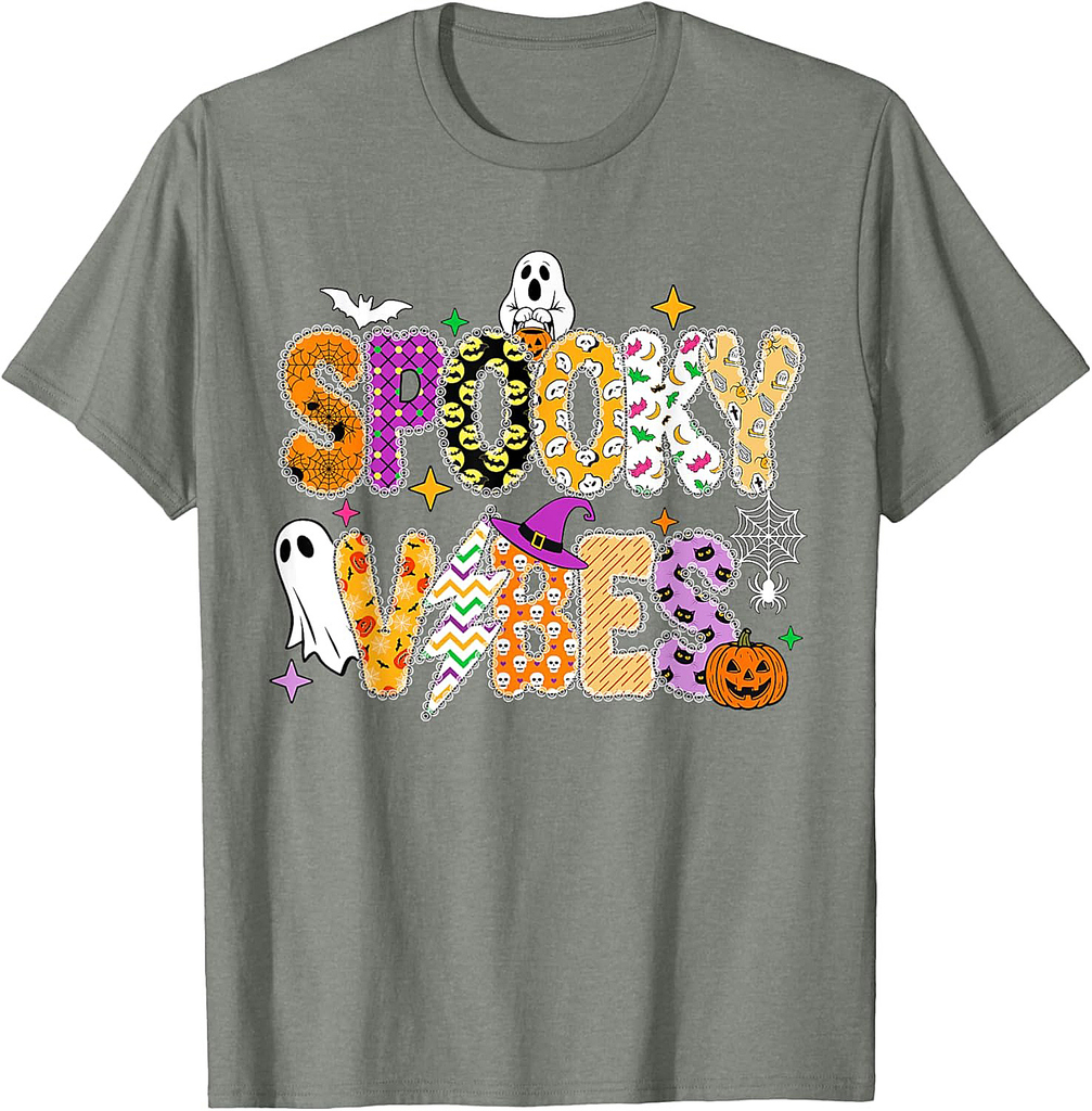 Spooky Vibes Retro Ghost Coquette Bow Halloween Women Girls T-Shirt