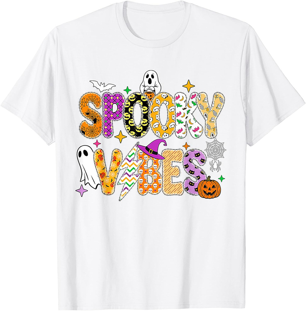 Spooky Vibes Retro Ghost Coquette Bow Halloween Women Girls T-Shirt