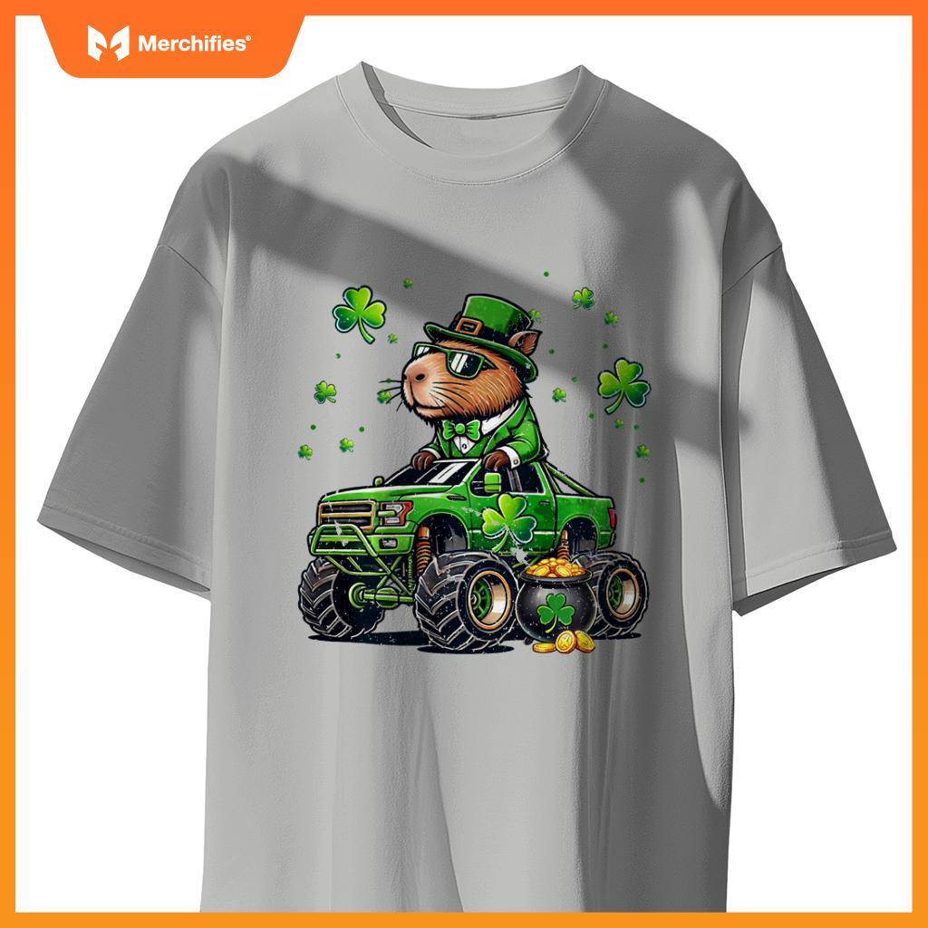 St Patricks Day Boys Toddler Rodent Capybara Monster Truck T-Shirt