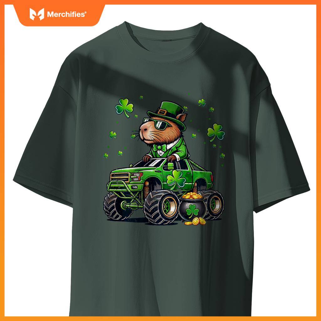 St Patricks Day Boys Toddler Rodent Capybara Monster Truck T-Shirt