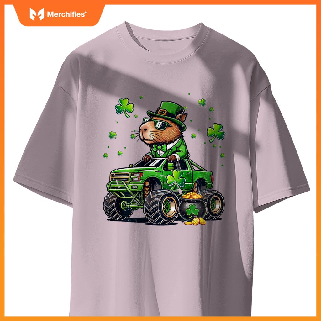 St Patricks Day Boys Toddler Rodent Capybara Monster Truck T-Shirt