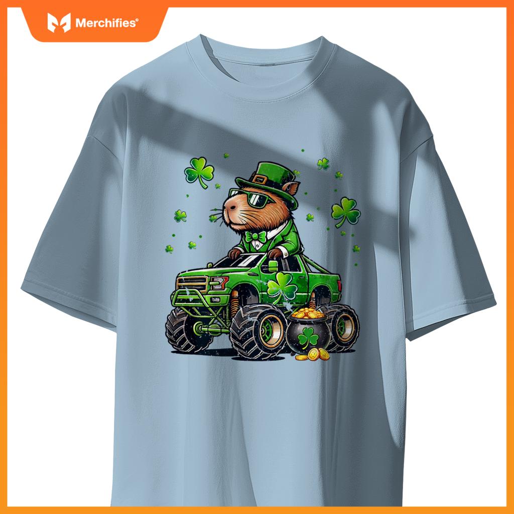 St Patricks Day Boys Toddler Rodent Capybara Monster Truck T-Shirt