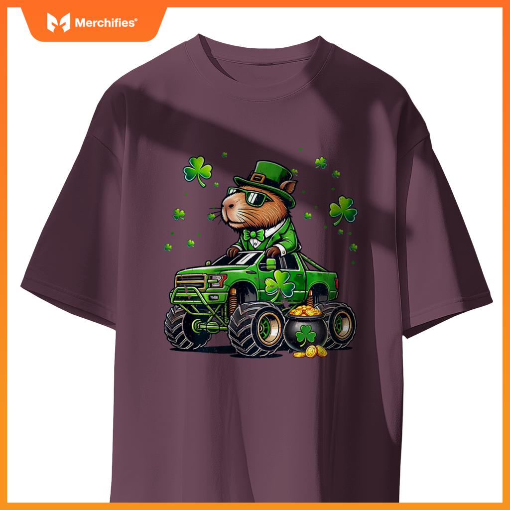 St Patricks Day Boys Toddler Rodent Capybara Monster Truck T-Shirt