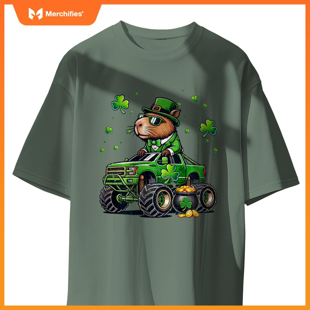 St Patricks Day Boys Toddler Rodent Capybara Monster Truck T-Shirt