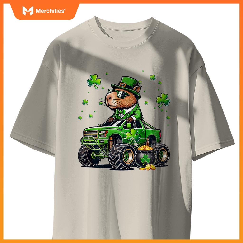 St Patricks Day Boys Toddler Rodent Capybara Monster Truck T-Shirt