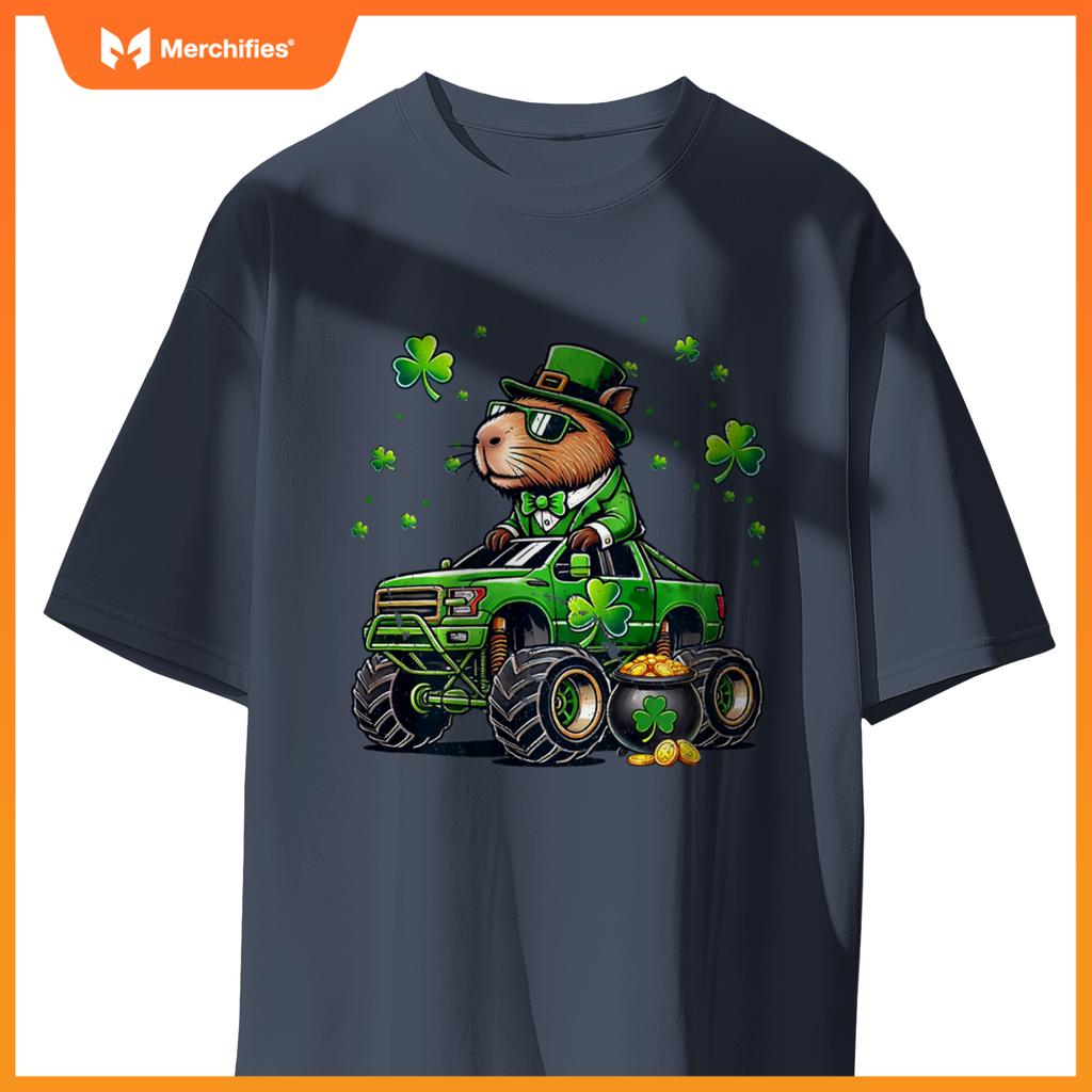 St Patricks Day Boys Toddler Rodent Capybara Monster Truck T-Shirt