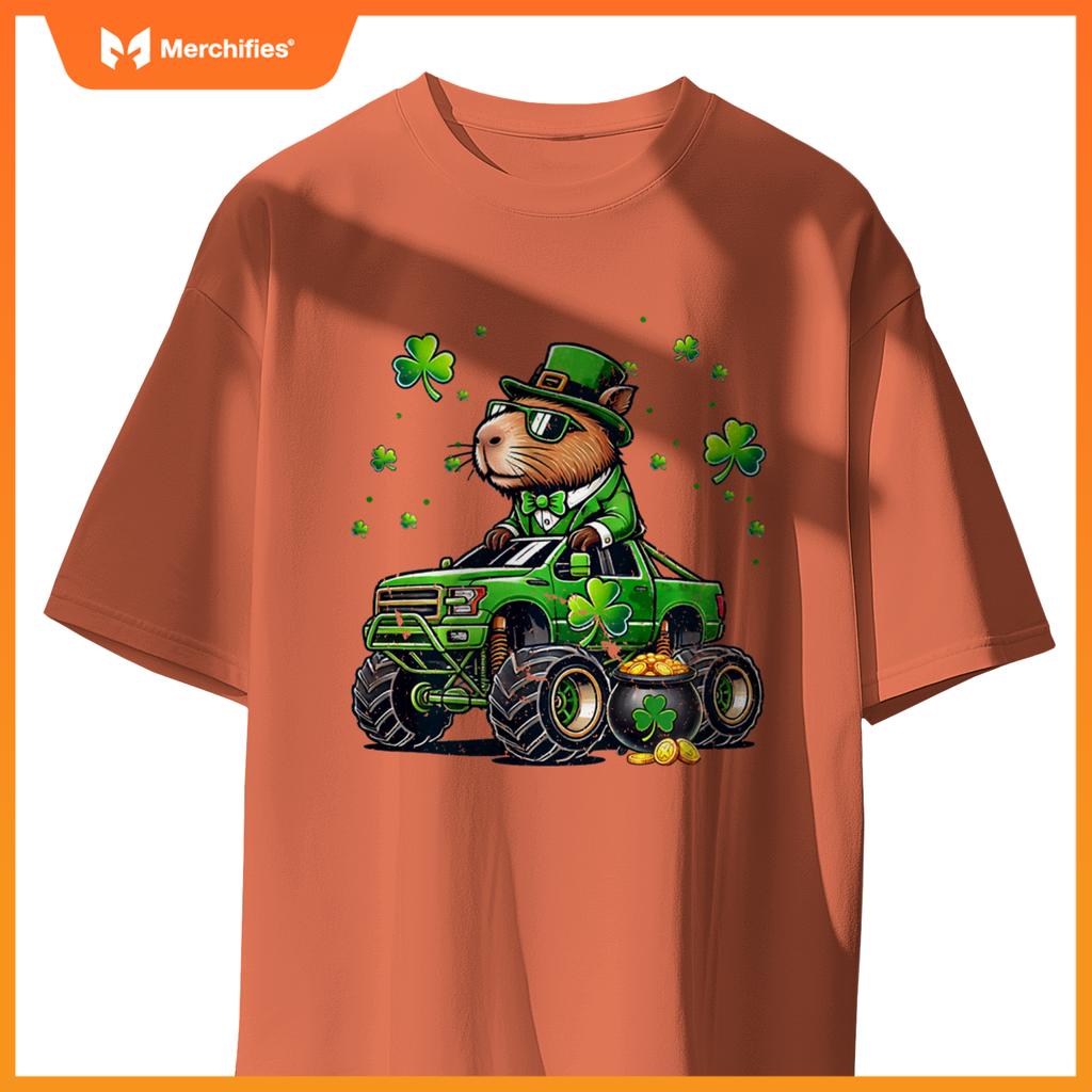 St Patricks Day Boys Toddler Rodent Capybara Monster Truck T-Shirt