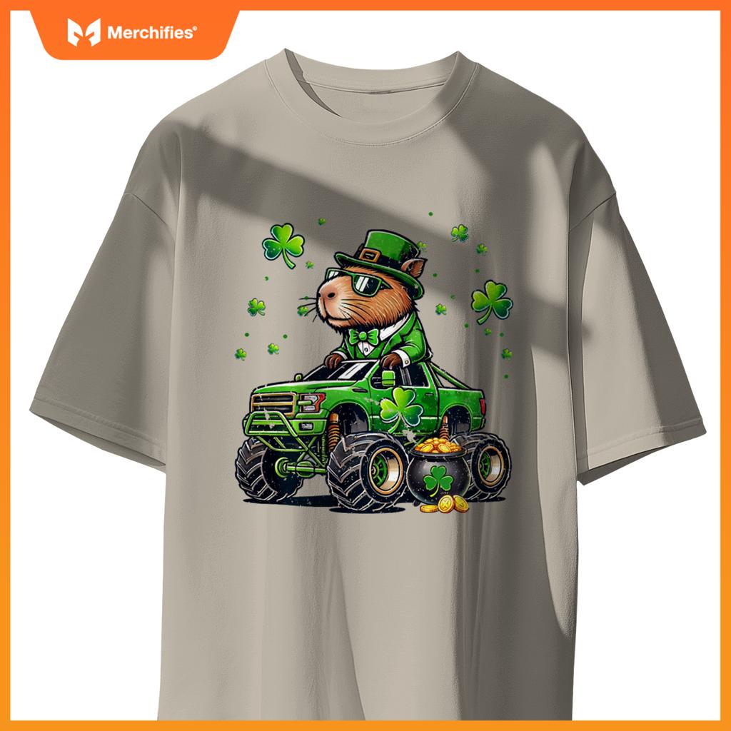 St Patricks Day Boys Toddler Rodent Capybara Monster Truck T-Shirt