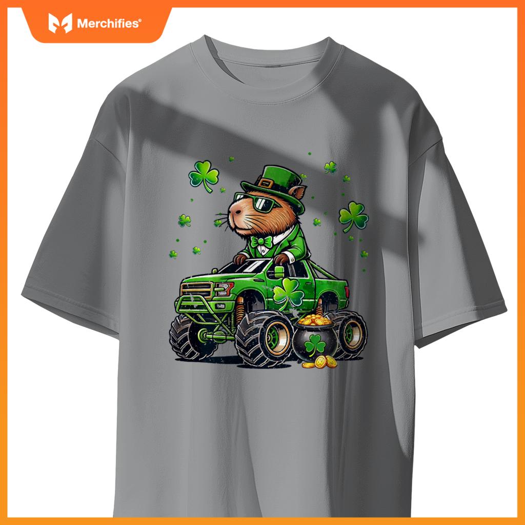 St Patricks Day Boys Toddler Rodent Capybara Monster Truck T-Shirt