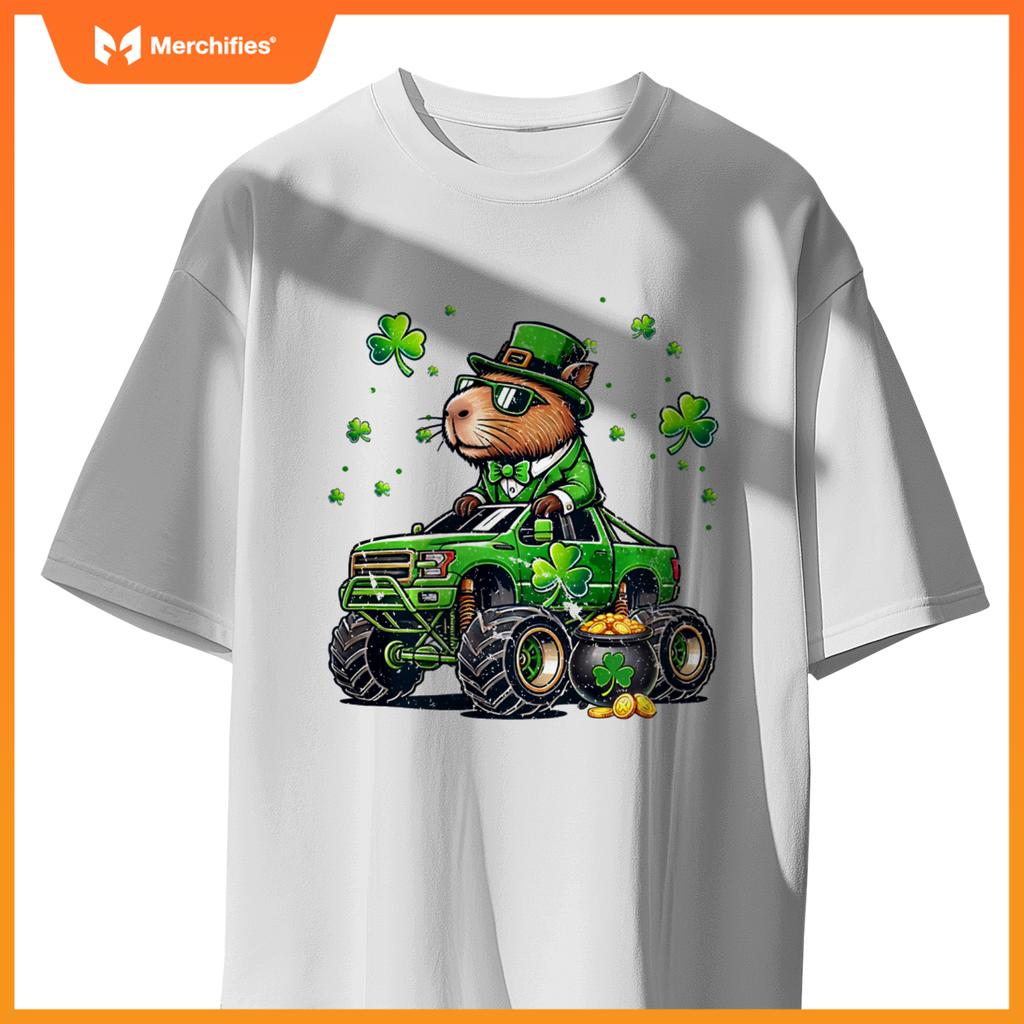 St Patricks Day Boys Toddler Rodent Capybara Monster Truck T-Shirt