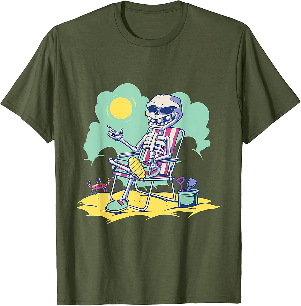 Summer Halloween Skeleton Beach Sun Summerween Vibes T-Shirt