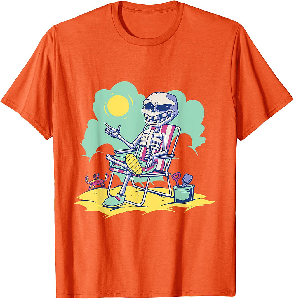 Summer Halloween Skeleton Beach Sun Summerween Vibes T-Shirt