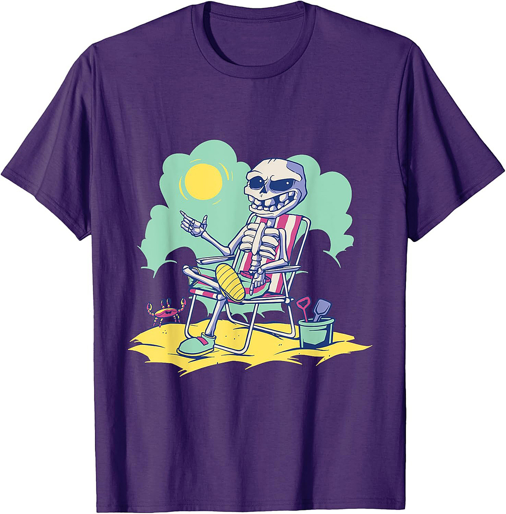 Summer Halloween Skeleton Beach Sun Summerween Vibes T-Shirt