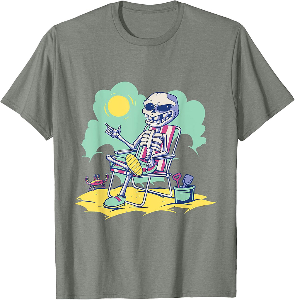 Summer Halloween Skeleton Beach Sun Summerween Vibes T-Shirt