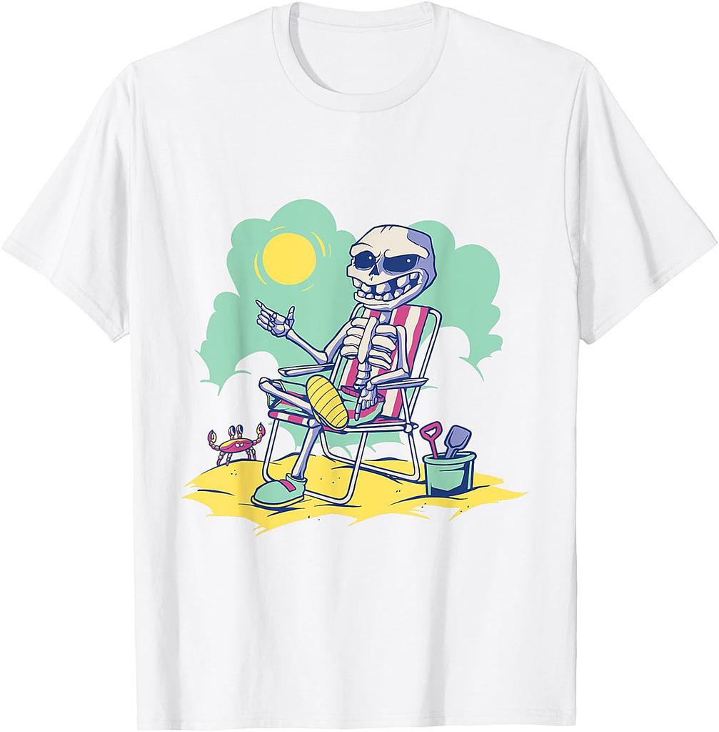 Summer Halloween Skeleton Beach Sun Summerween Vibes T-Shirt