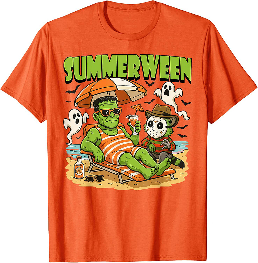 Summerween Funny Horror Characters Halloween on the Beach T-Shirt