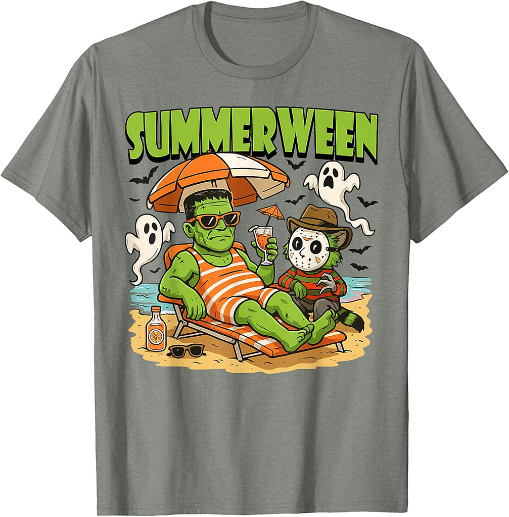 Summerween Funny Horror Characters Halloween on the Beach T-Shirt