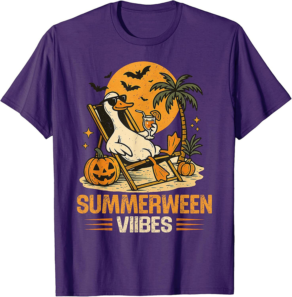 Summerween Goose Spooky Halloween Pumpkin Beach Summer Party T-Shirt