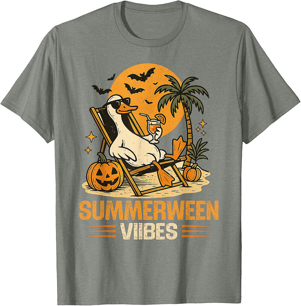 Summerween Goose Spooky Halloween Pumpkin Beach Summer Party T-Shirt