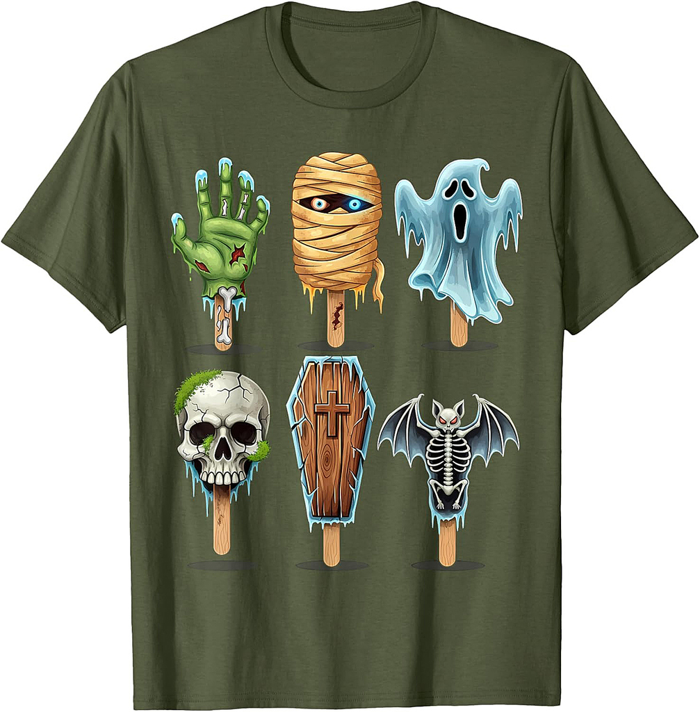 Summerween Horror Movies Summer Popsicle Halloween Ice Cream T-Shirt