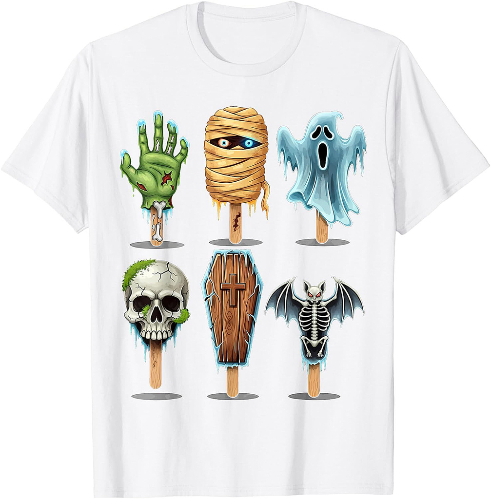 Summerween Horror Movies Summer Popsicle Halloween Ice Cream T-Shirt