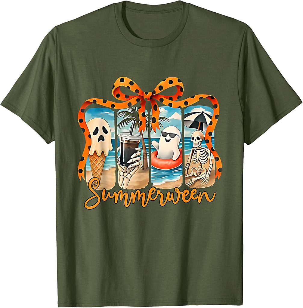 Summerween Skeleton Ghost Beach Party Halloween Vibes T-Shirt