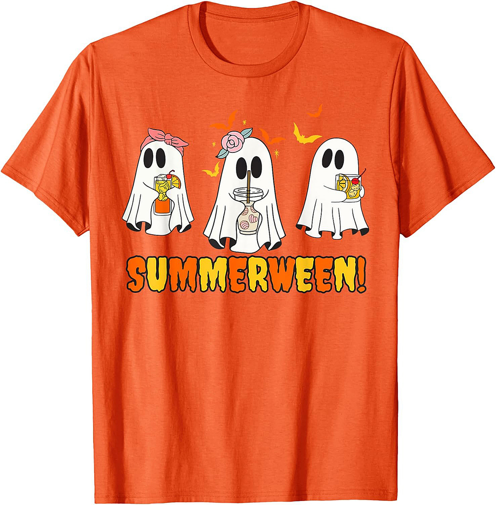 Summerween Skeleton Ghost Beach Party Halloween Vibes T-Shirt
