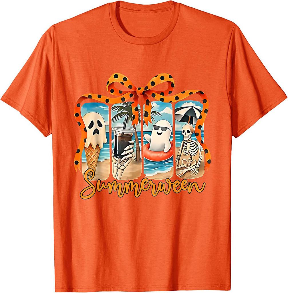 Summerween Skeleton Ghost Beach Party Halloween Vibes T-Shirt