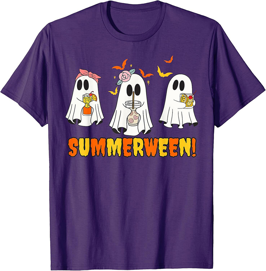 Summerween Skeleton Ghost Beach Party Halloween Vibes T-Shirt