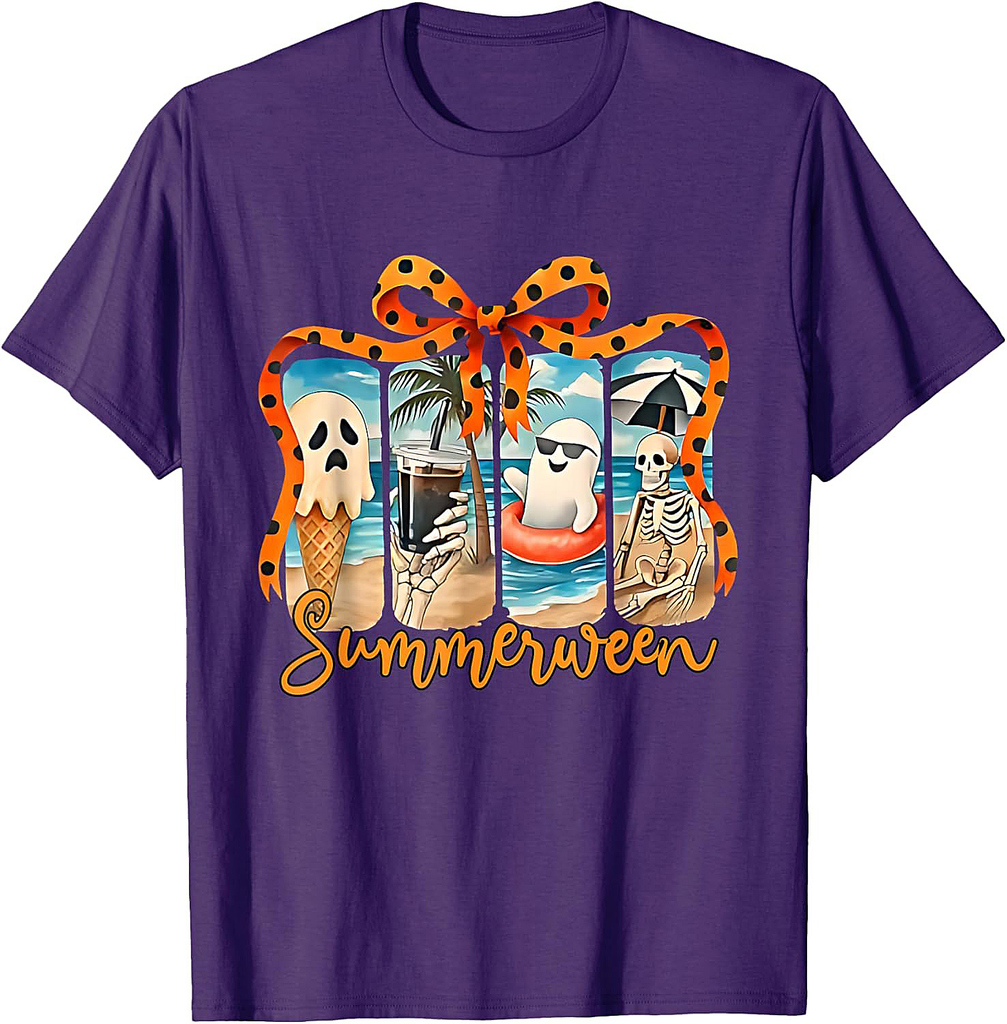 Summerween Skeleton Ghost Beach Party Halloween Vibes T-Shirt