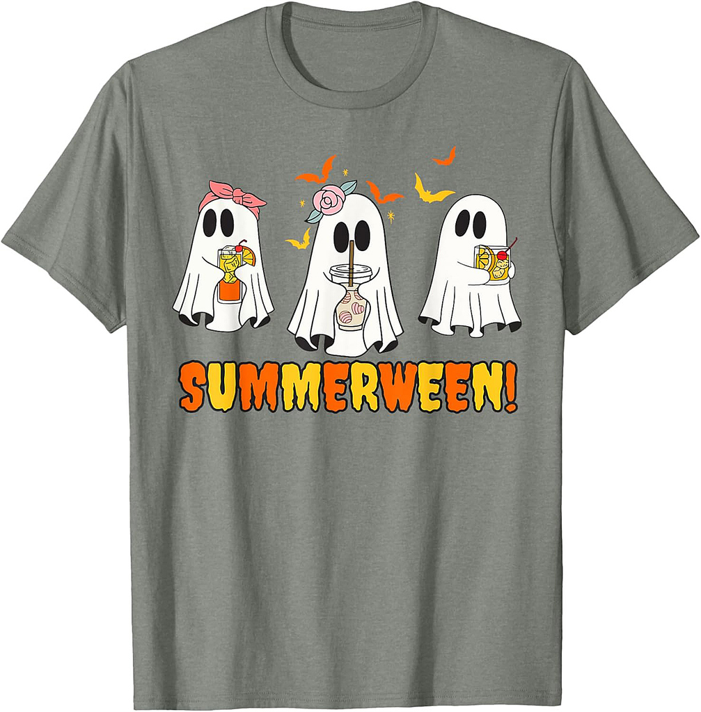 Summerween Skeleton Ghost Beach Party Halloween Vibes T-Shirt