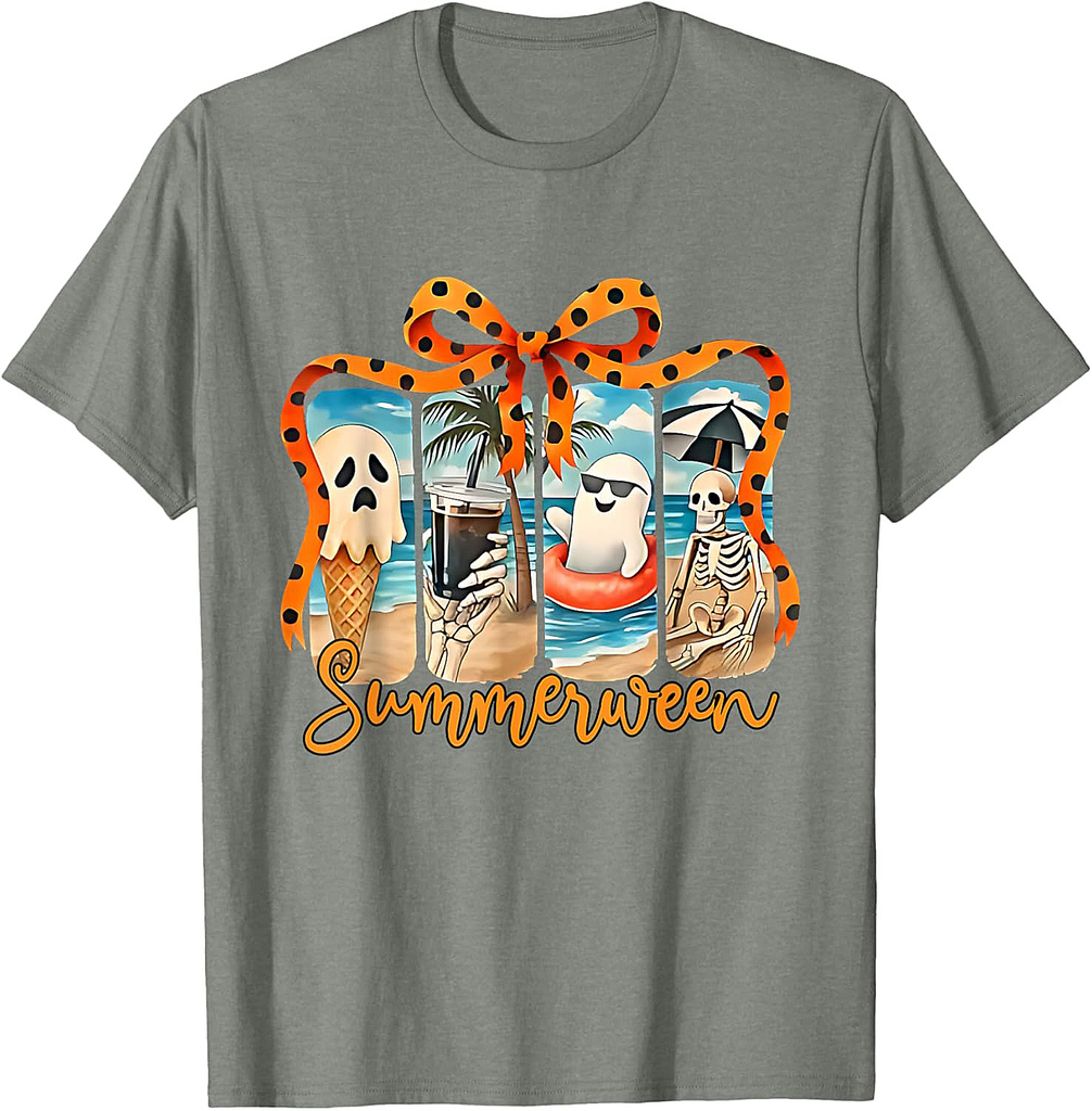 Summerween Skeleton Ghost Beach Party Halloween Vibes T-Shirt