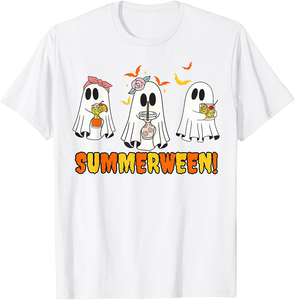 Summerween Skeleton Ghost Beach Party Halloween Vibes T-Shirt