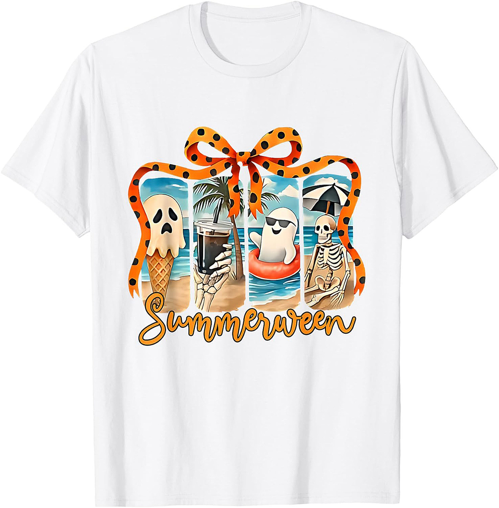 Summerween Skeleton Ghost Beach Party Halloween Vibes T-Shirt