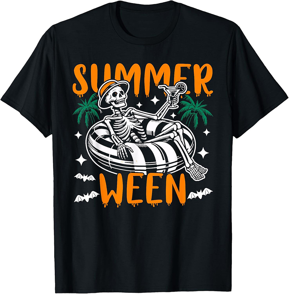 Summerween Skeleton Summer Vacation Beach Halloween 2024 T-Shirt