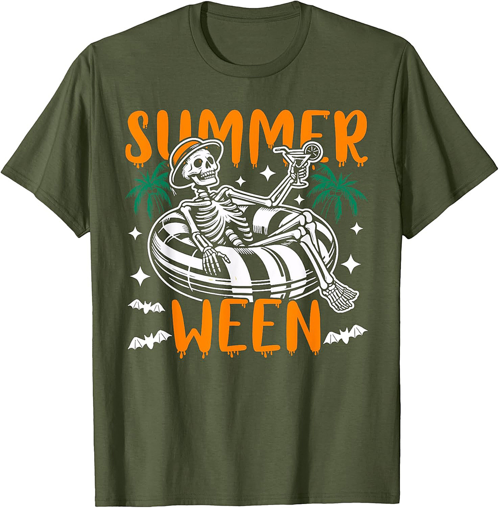 Summerween Skeleton Summer Vacation Beach Halloween 2024 T-Shirt