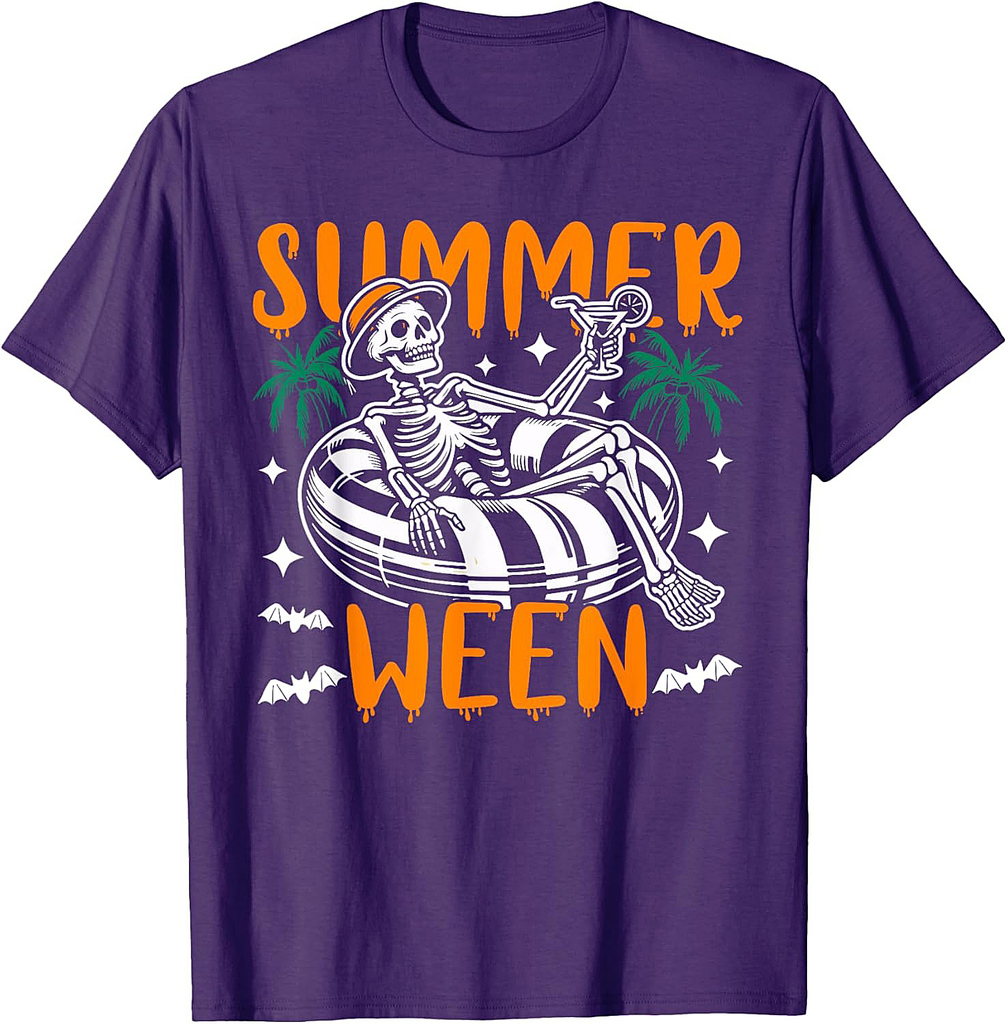 Summerween Skeleton Summer Vacation Beach Halloween 2024 T-Shirt