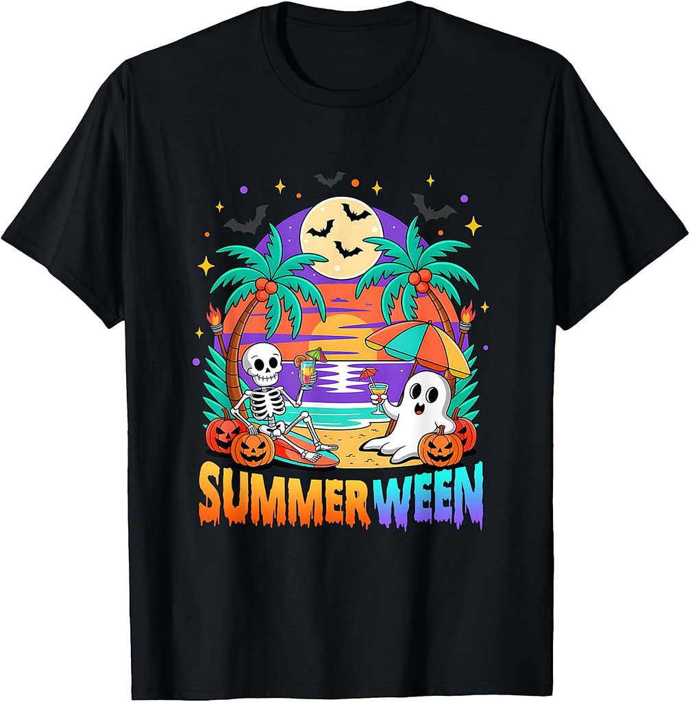 Summerween Summer Skeleton Party Halloween Vibes Vacation T-Shirt