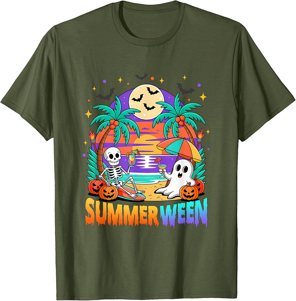 Summerween Summer Skeleton Party Halloween Vibes Vacation T-Shirt