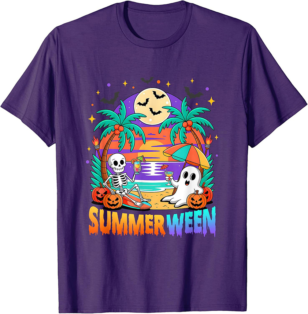 Summerween Summer Skeleton Party Halloween Vibes Vacation T-Shirt