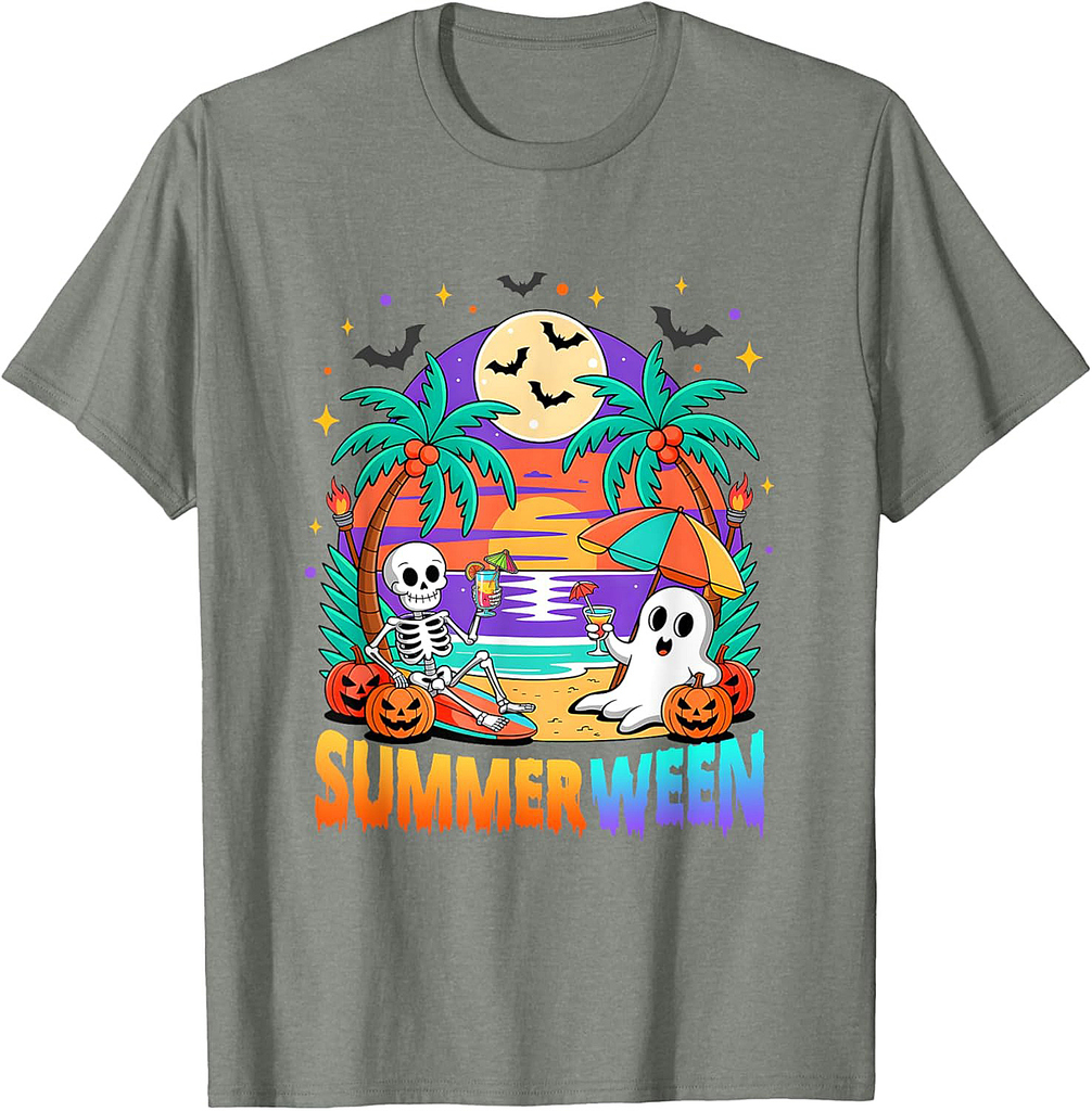 Summerween Summer Skeleton Party Halloween Vibes Vacation T-Shirt