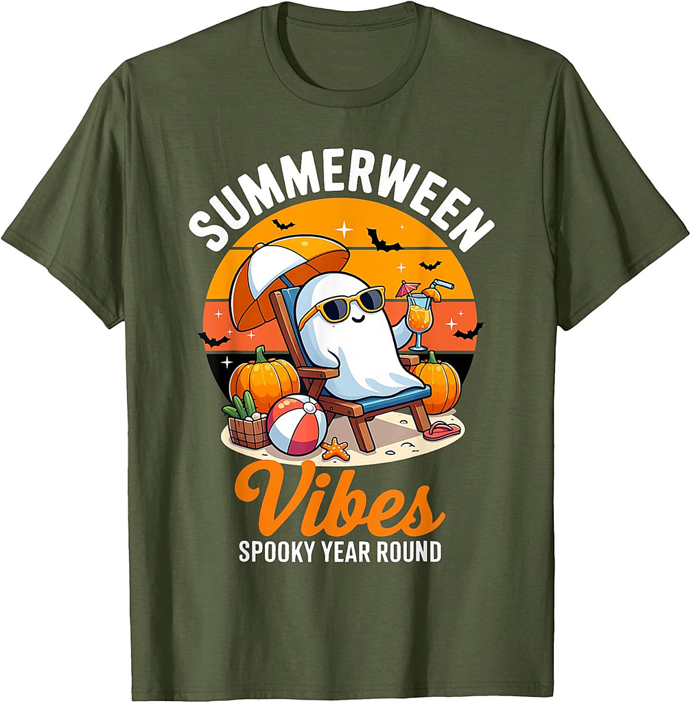 Summerween Vibes Ghost Year Round Halloween Spooky Summer T-Shirt