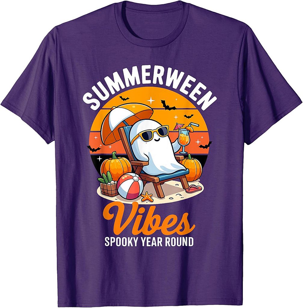 Summerween Vibes Ghost Year Round Halloween Spooky Summer T-Shirt