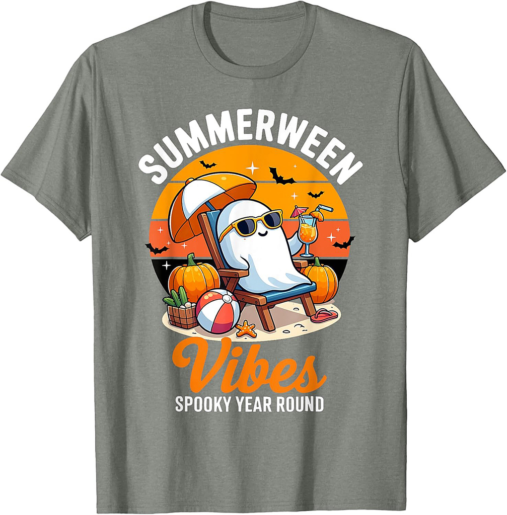 Summerween Vibes Ghost Year Round Halloween Spooky Summer T-Shirt