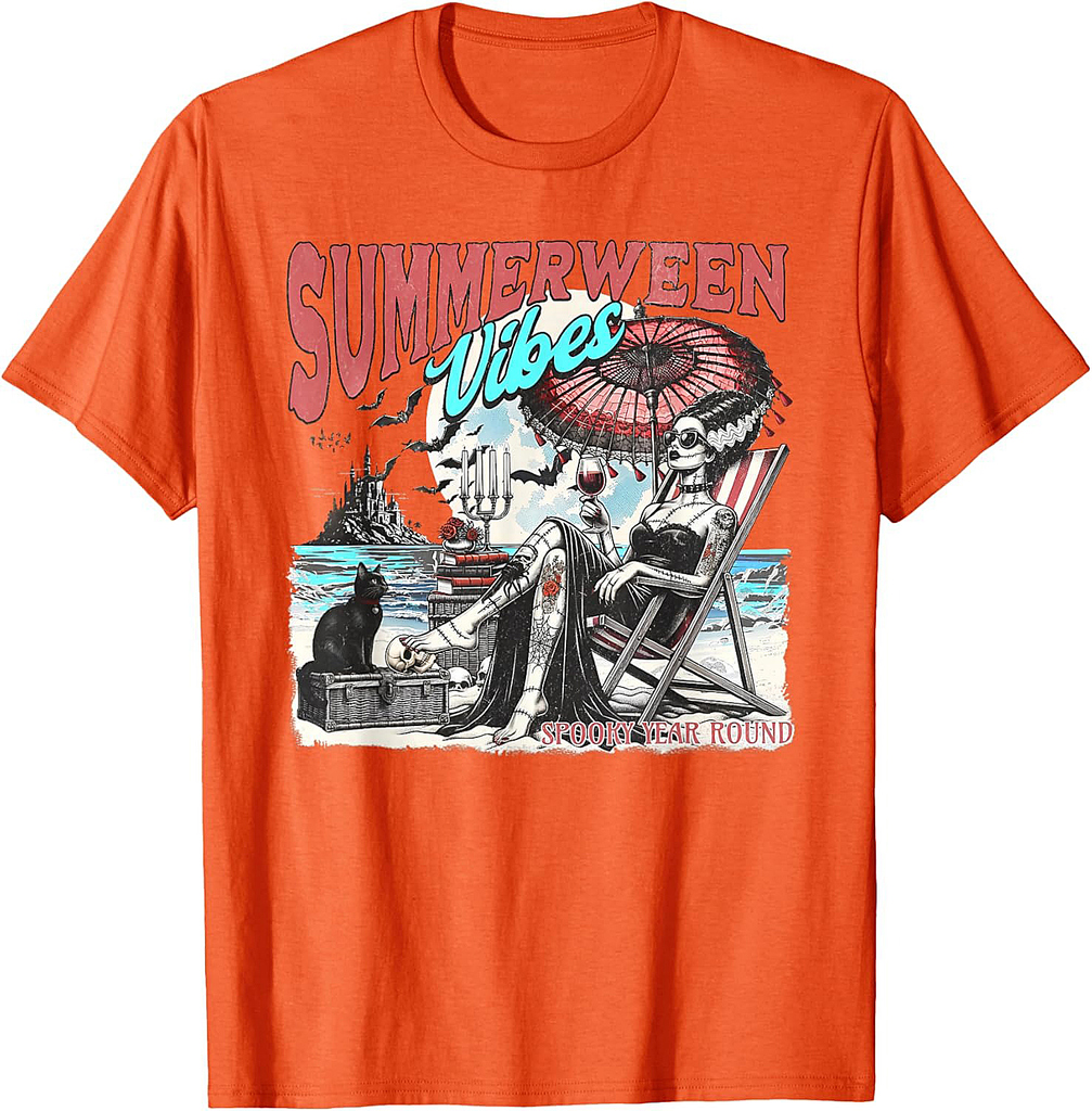 Summerween Vibes Spooky Year Round Halloween In Summer Beach T-Shirt