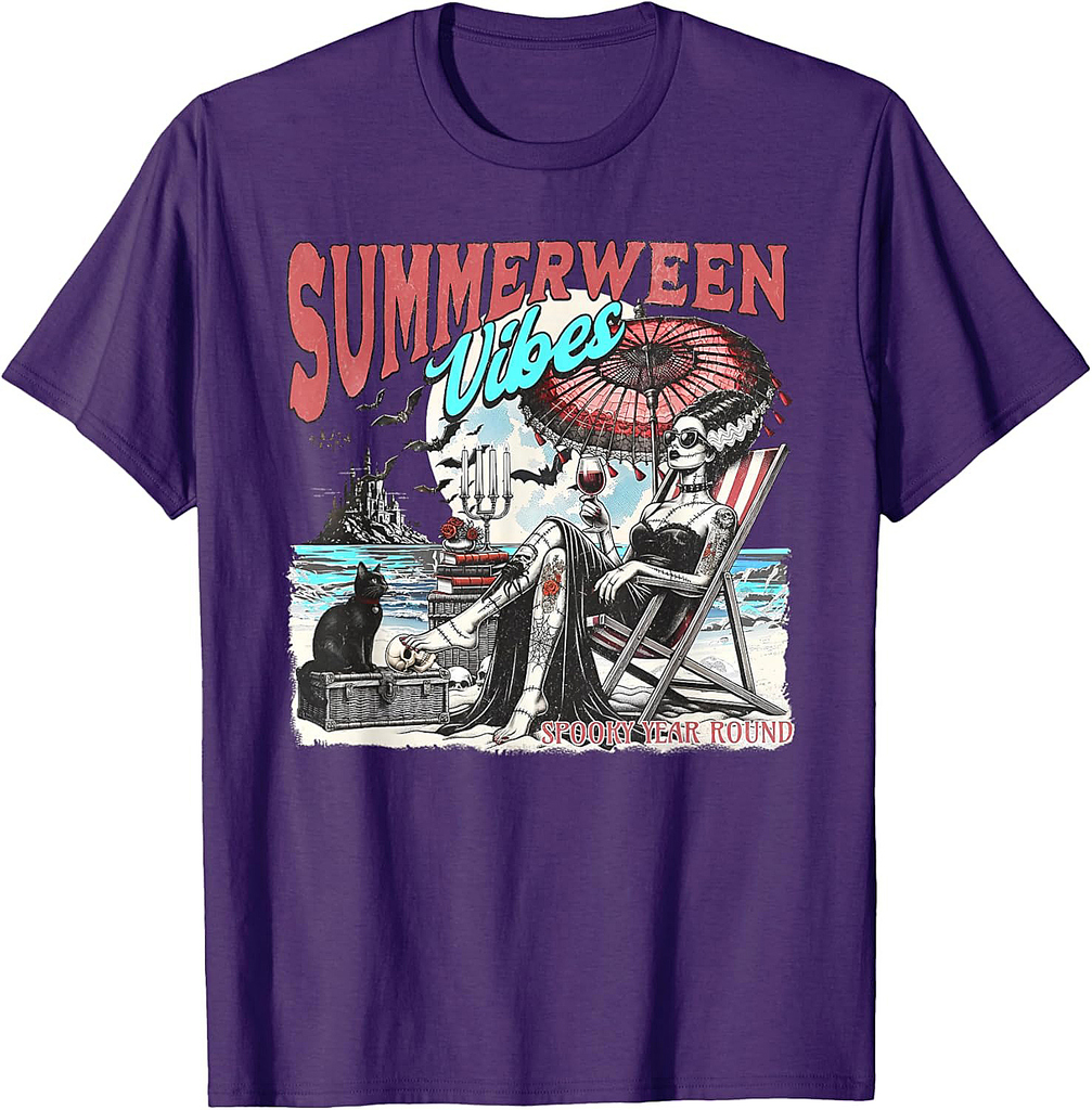 Summerween Vibes Spooky Year Round Halloween In Summer Beach T-Shirt