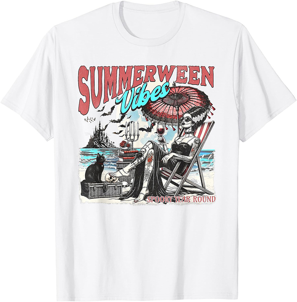 Summerween Vibes Spooky Year Round Halloween In Summer Beach T-Shirt