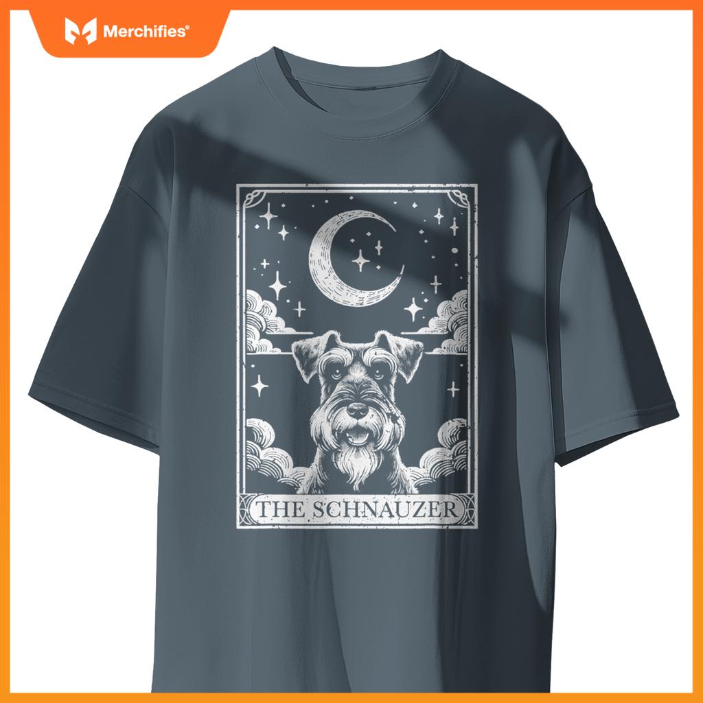 Tarot Card Vintage Crescent Moon Miniature Schnauzer Dog Mom T-Shirt