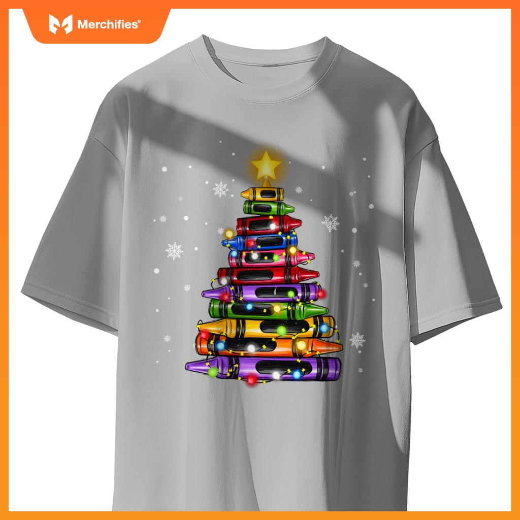 Teacher Crayon Christmas Tree Lights Student School Xmas